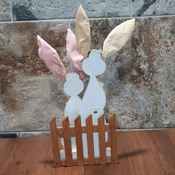 Easter Decor Wooden Three Bunny Rabbts Cloth Ears - Picture 3 of 13